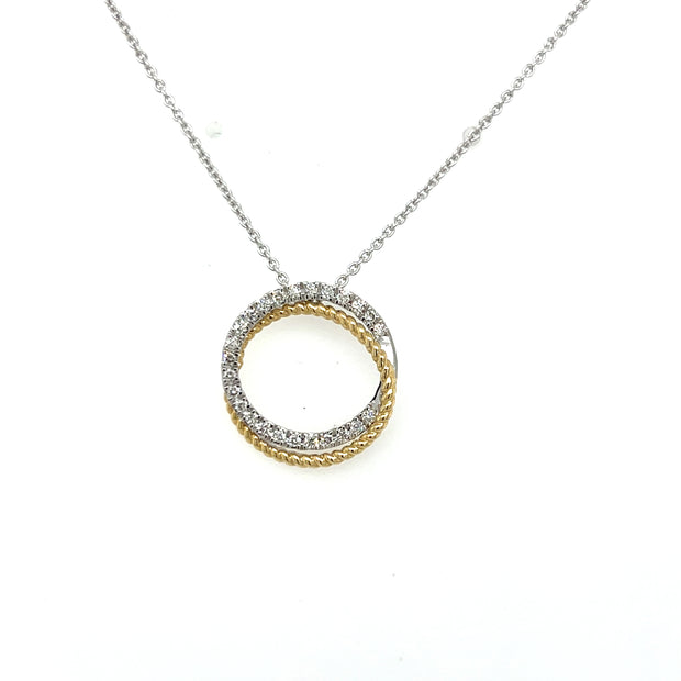 14K Y/W Double Circle Diamond Necklace