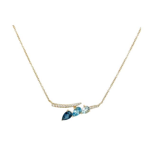 14KY Mixed Blue Topaz and Diamond Necklace