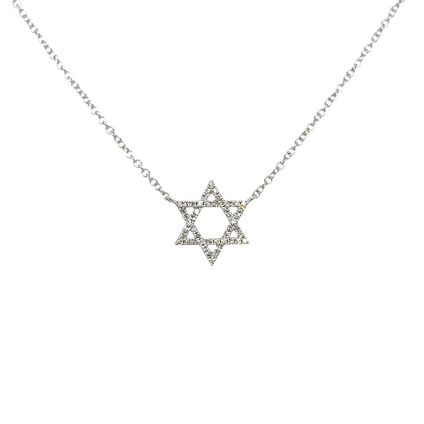 14KW Star of David Diamond Pave' Necklace