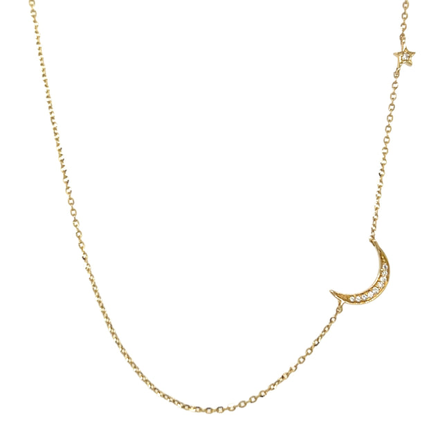 14KY Diamond Crescent Moon and Star Necklace