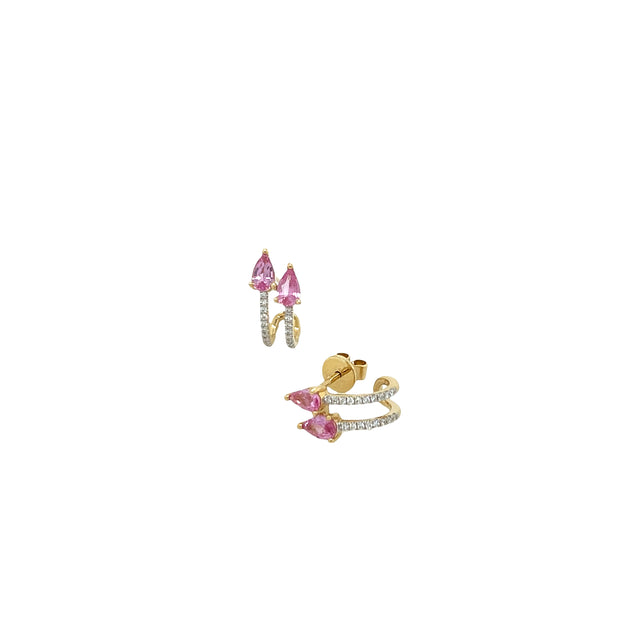 14KY Pink Sapphire and Diamond Huggie Hoop Earrings