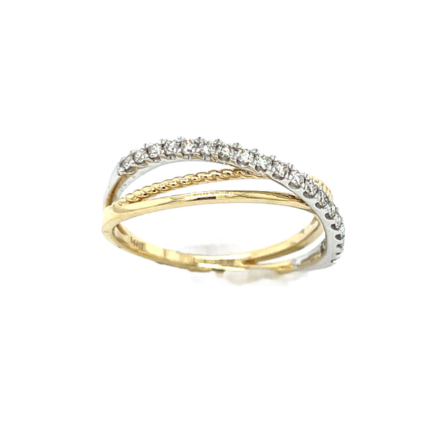 14K Y/W Diamond Criss-Cross Ring