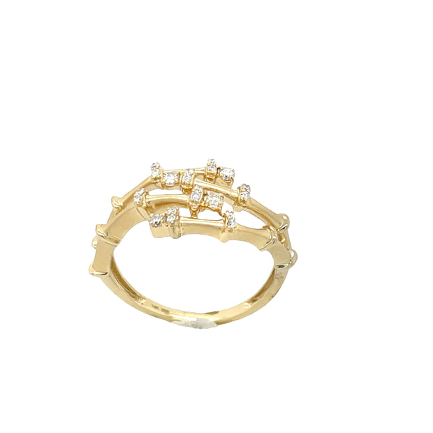 14K Yellow Gold Bamboo Style Diamond Ring