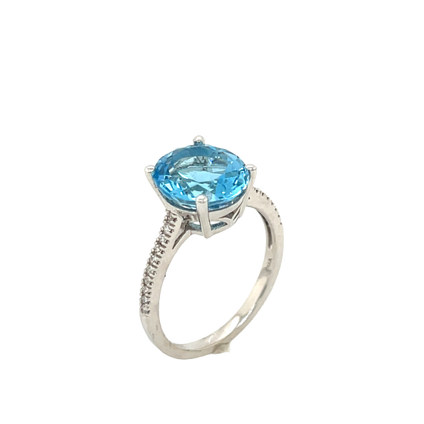 Blue Topaz and Diamond Ring in 14K White Gold
