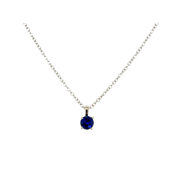 14K White Gold and Lab Grown Blue Sapphire Necklace
