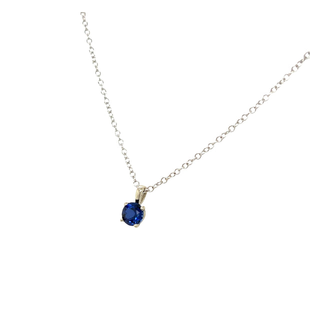 14K White Gold and Lab Grown Blue Sapphire Necklace