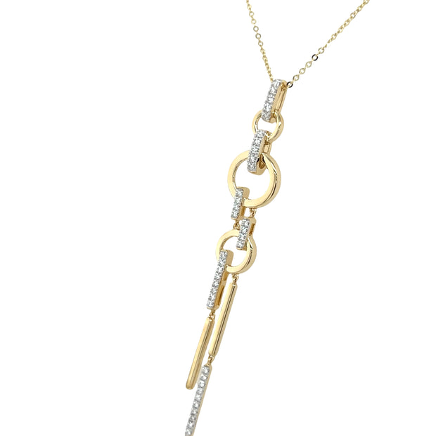 14K Yellow Gold and Diamond Geometric Drop Necklace