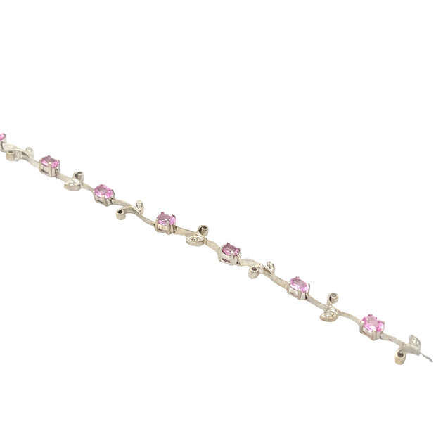 Pink Sapphire and Diamond Bracelet in 14K White Gold