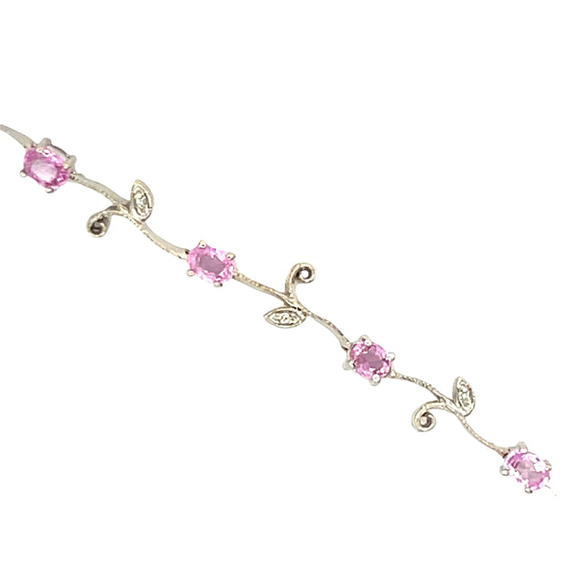 Pink Sapphire and Diamond Bracelet in 14K White Gold