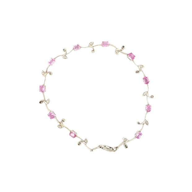 Pink Sapphire and Diamond Bracelet in 14K White Gold