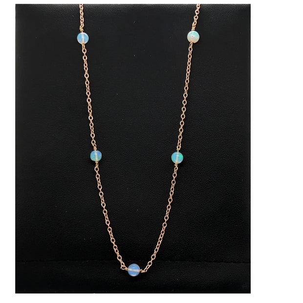 Sterling Silver and Rose Gold Opal Station Necklace