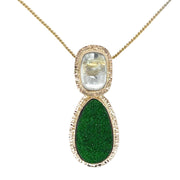 Baksa 14K Drusy Uvarovite and White Topaz Pendant