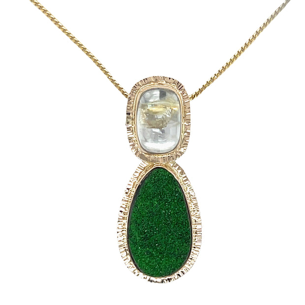 Baksa 14K Drusy Uvarovite and White Topaz Pendant