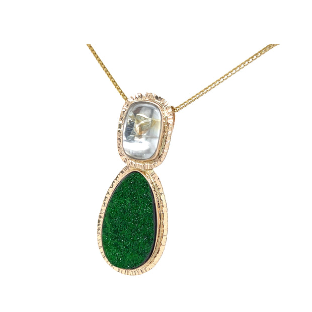 Baksa 14K Drusy Uvarovite and White Topaz Pendant