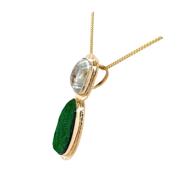 Baksa 14K Drusy Uvarovite and White Topaz Pendant