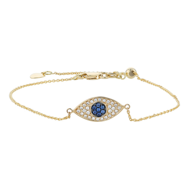 14k Yellow Gold Diamond and Blue Sapphire Evil Eye Bracelet