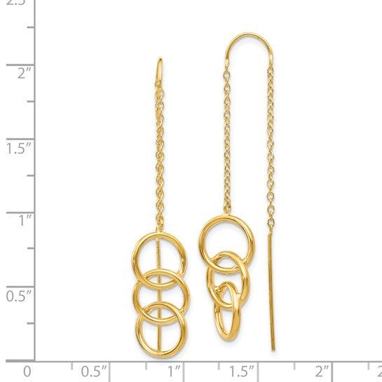 14k Yellow Gold Triple Circle Threader Earrings