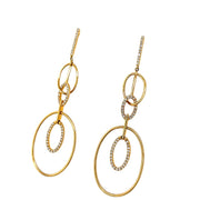 Yellow Gold and Diamond Oval Dangle Earrings