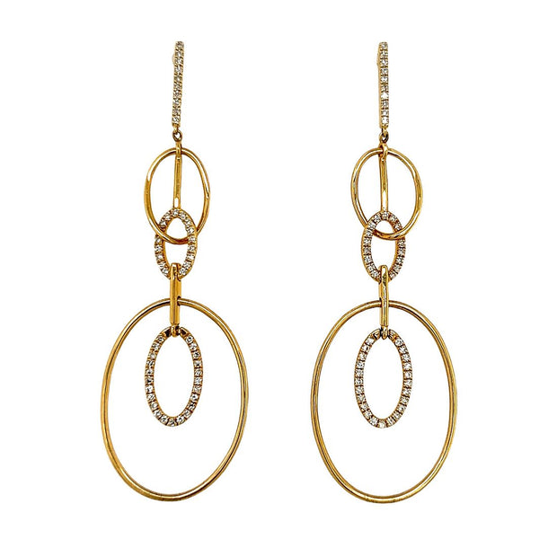 Yellow Gold and Diamond Oval Dangle Earrings