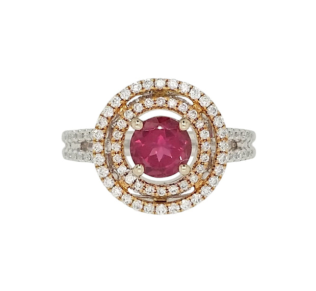 Yellow and White Gold Pink Tourmaline and Diamond Ring
