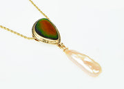 Michael Baksa 14K Ammolite and Apricot Freshwater Pearl Pendant