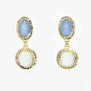 Michael Baksa 14K Blue Chalcedony and Catseye Moonstone Earrings