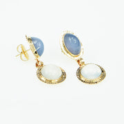 Michael Baksa 14K Blue Chalcedony and Catseye Moonstone Earrings