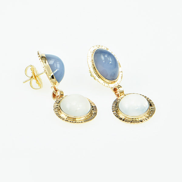 Michael Baksa 14K Blue Chalcedony and Catseye Moonstone Earrings