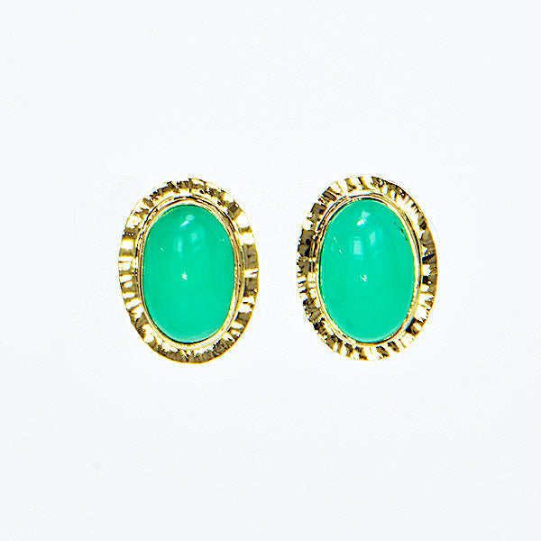 Michael Baksa 14k Yellow Gold Green Chrysoprase Post Earrings