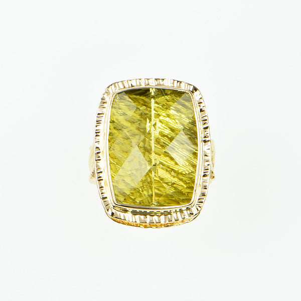 Michael Baksa Large Lemon Citrine 14K Gold Hammered Ring