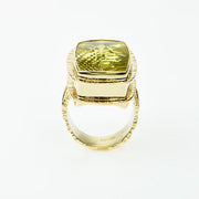 Michael Baksa Large Lemon Citrine 14K Gold Hammered Ring