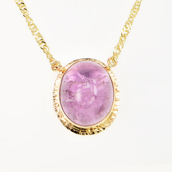 Michael Baksa 14K Kunzite Oval Cabochon Necklace