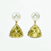 14KY Lemon Citrine and Pearl Drop Earrings by Michael Baksa