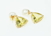 14KY Lemon Citrine and Pearl Drop Earrings by Michael Baksa