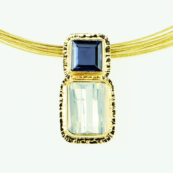 Michael Baksa Afghan Moonstone and Iolite Pendant in 14K Yellow Gold