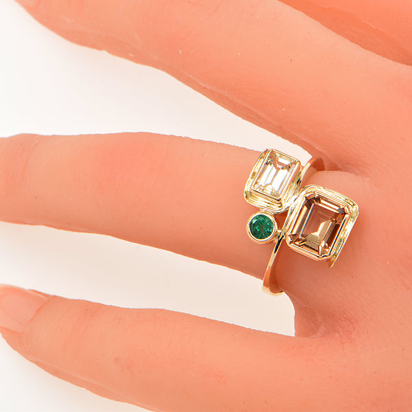 Michael Baksa 14k Imperial Topaz, Emerald and Yellow Sapphire Ring