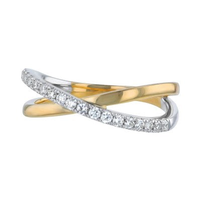14K Yellow and White Gold Diamond Crossover Ring