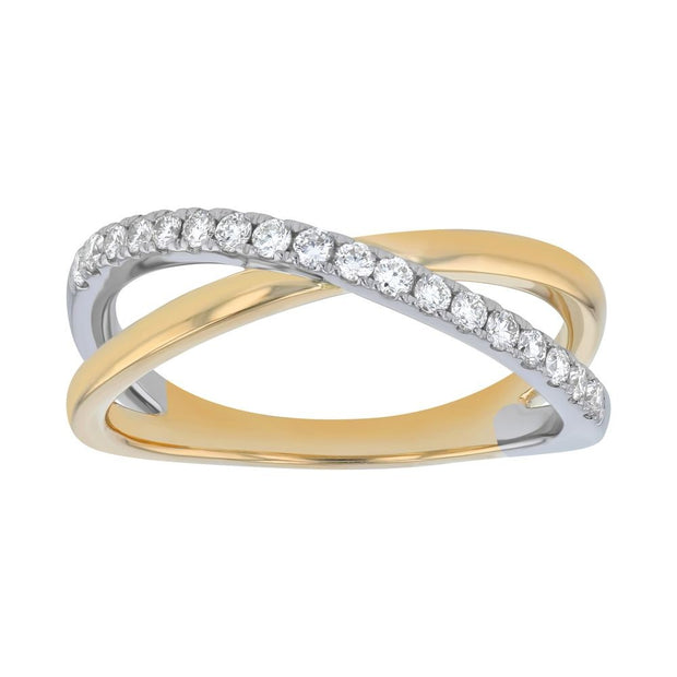 14K Yellow and White Gold Diamond Crossover Ring