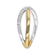 14K Yellow and White Gold Diamond Crossover Ring