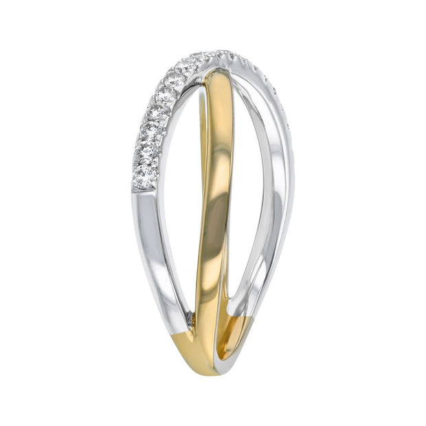14K Yellow and White Gold Diamond Crossover Ring