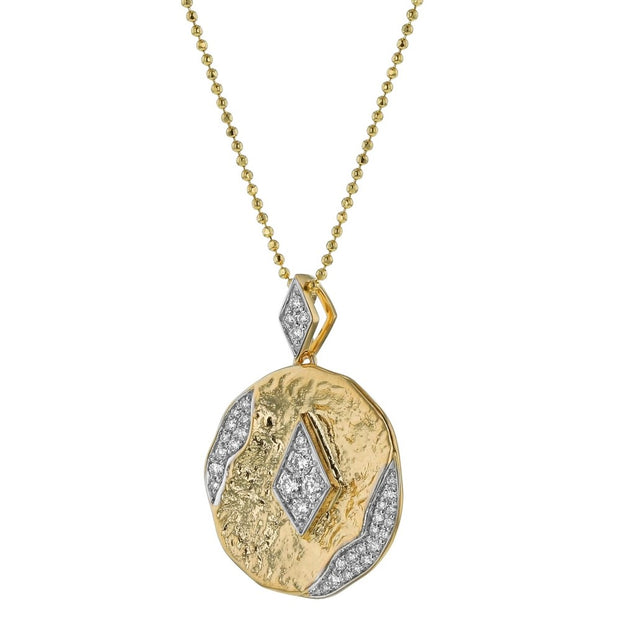 14K Yellow Gold and Diamond Necklace with Bead Chain