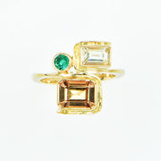 Michael Baksa 14k Imperial Topaz, Emerald and Yellow Sapphire Ring