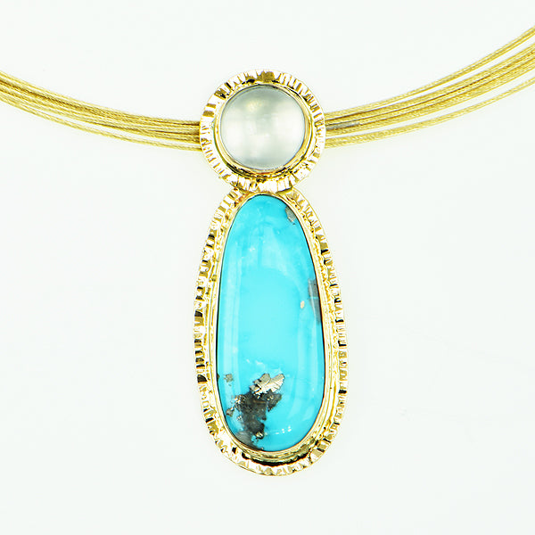 Michael Baksa 14K Turquoise and Moonstone Pendant