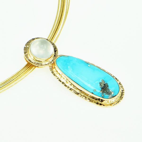 Michael Baksa 14K Turquoise and Moonstone Pendant