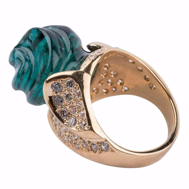 Gordon Aatlo Legacy Collection 18k Indicolite Rococo Cut Tourmaline & Diamond Ring - Aatlo Jewelry Gallery