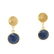 18k Gold Faceted Yellow and Blue Sapphire Drop Earrings
