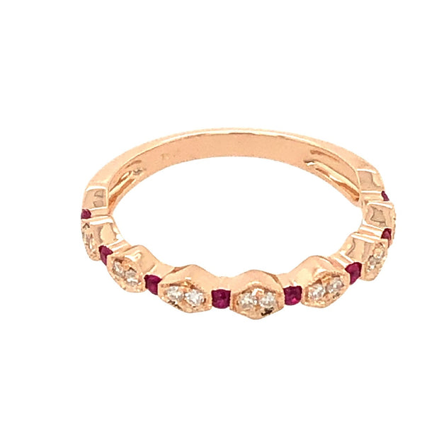 14K Rose Gold Ruby And Diamond Stacking Ring 