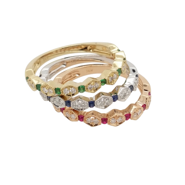 14K Yellow Gold Emerald And Diamond Stacking Ring - Aatlo Jewelry Gallery