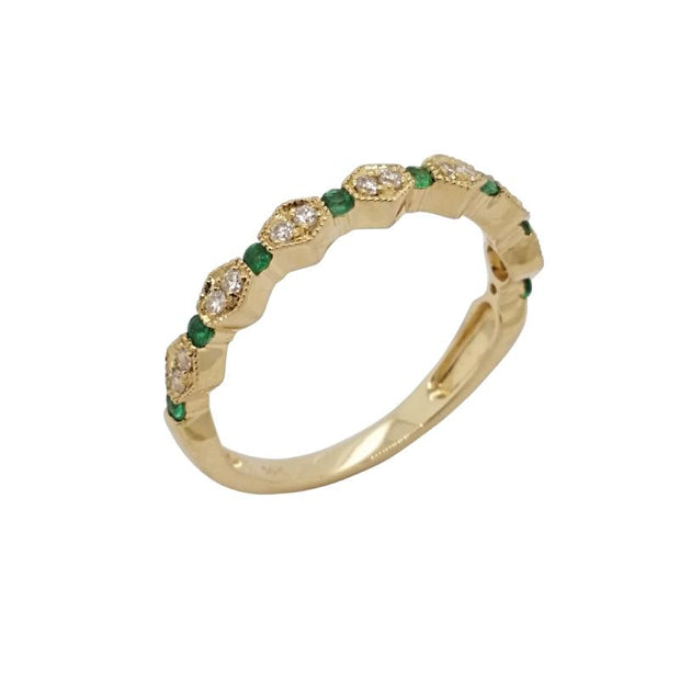 14K Yellow Gold Emerald And Diamond Stacking Ring - Aatlo Jewelry Gallery