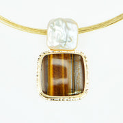 Michael Baksa Tigereye and Freshwater Pearl 14K Gold Pendant - Aatlo Jewelry Gallery